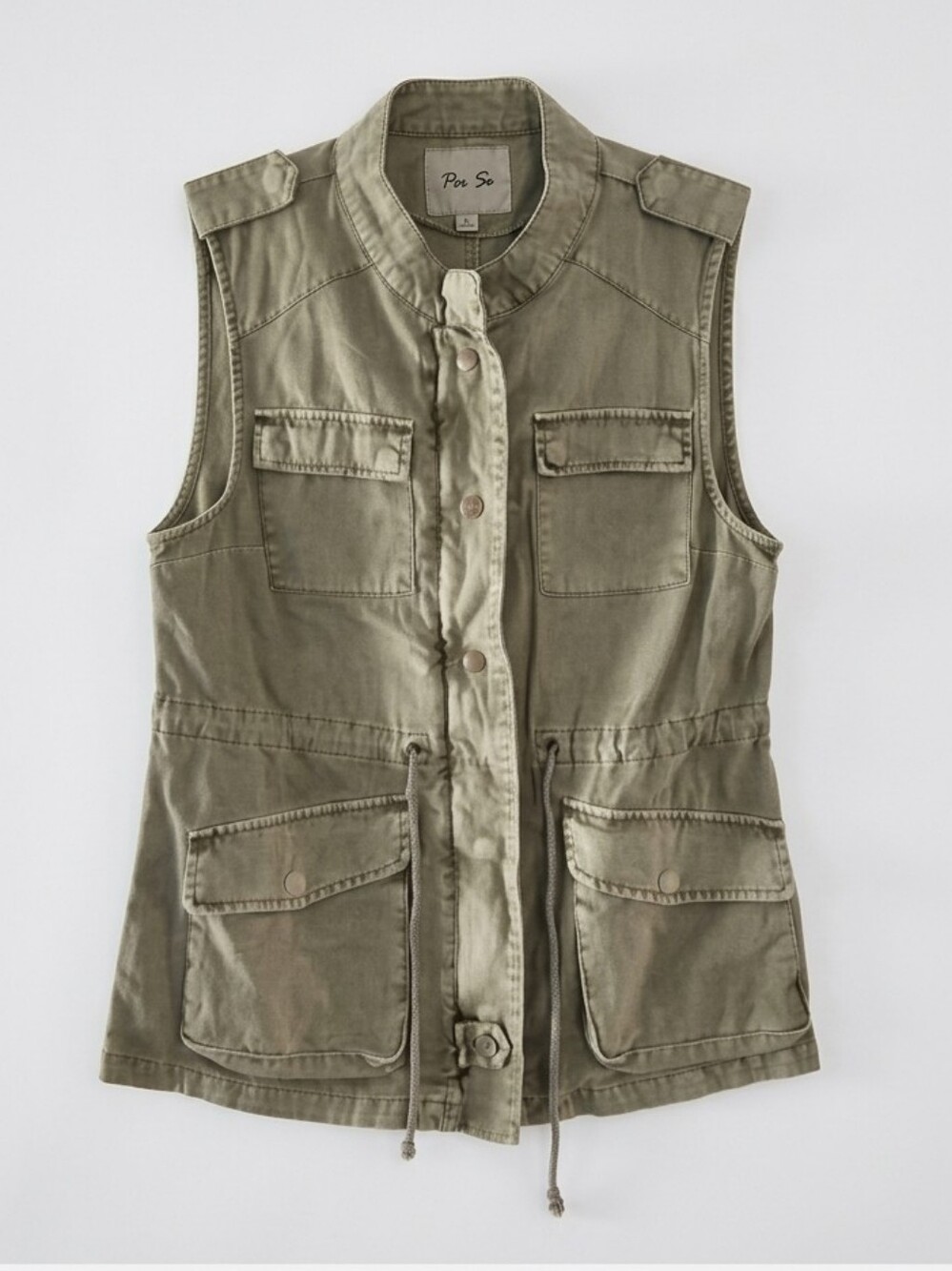 Per Se Olive Utility Vest with Front Pockets Cotton Blend Gorpcore Streetwear